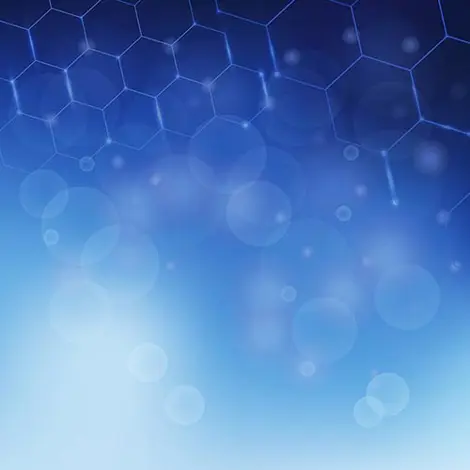 Blue image with blurred hexagons