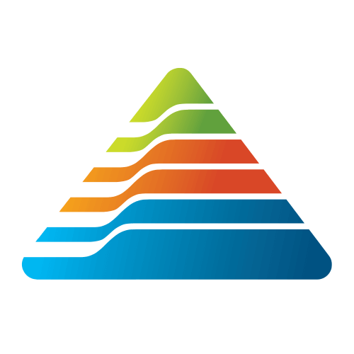 PEAK Scientific updated logo - triangle with a blue to orange to green gradient towards the top